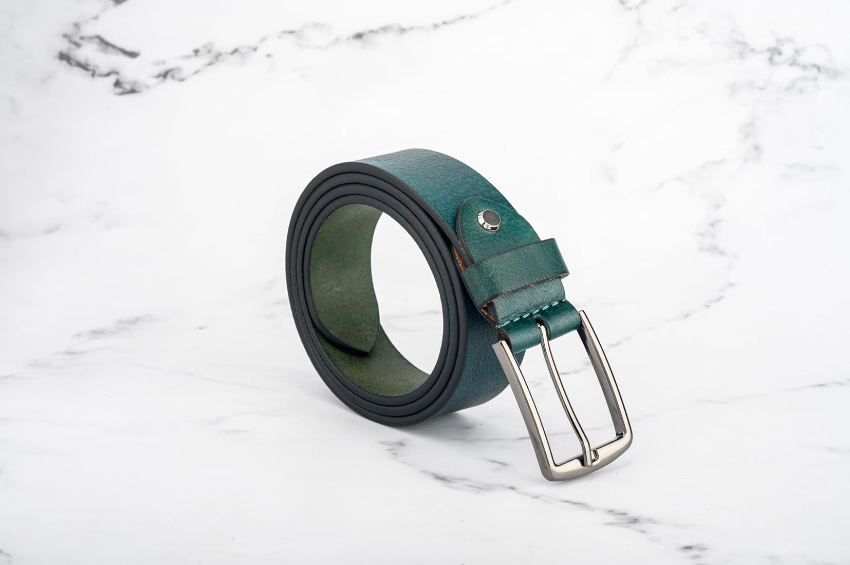 Buy Leather Company 35 MM Green Skin Printed Leather Men's Belt